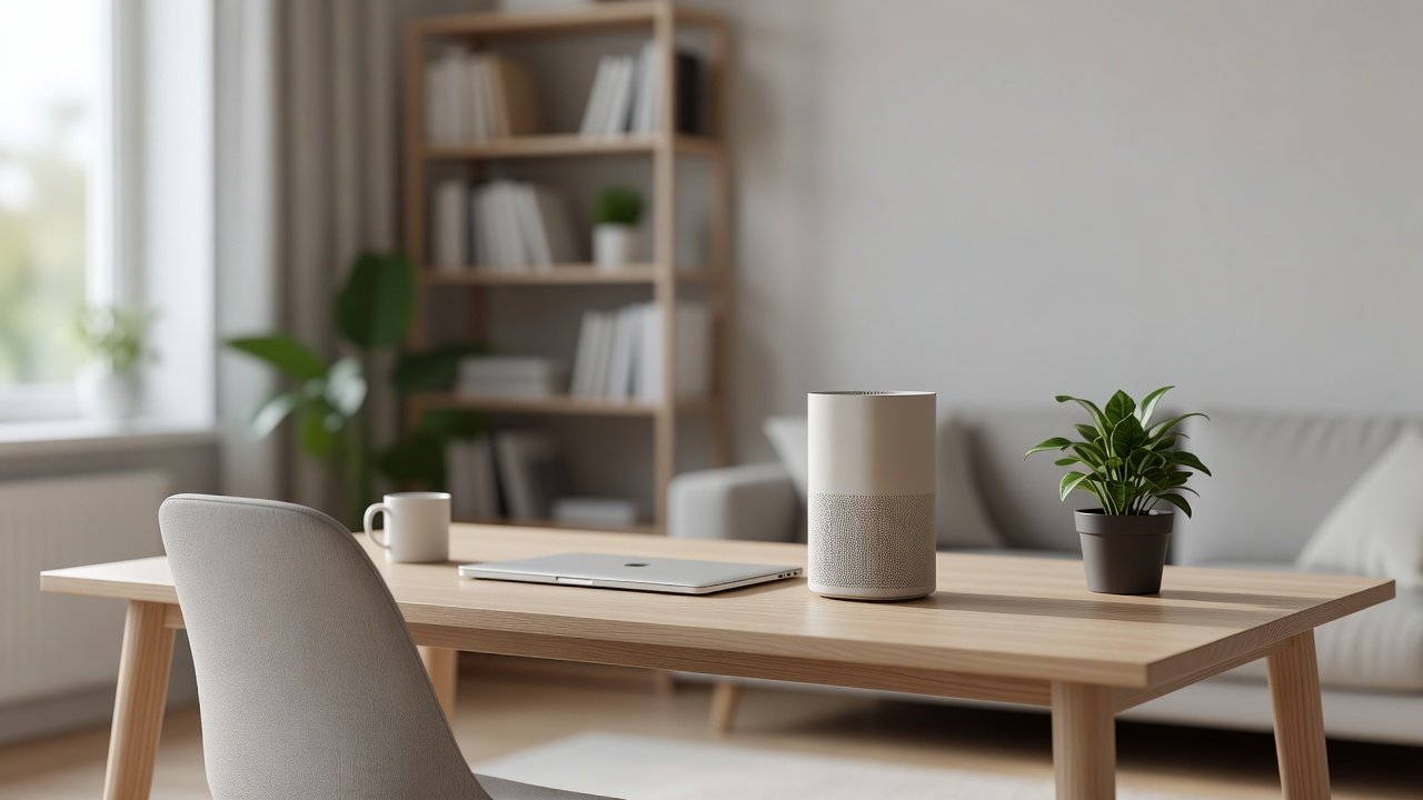 Air purifier in a home interior, air purifier for office desk