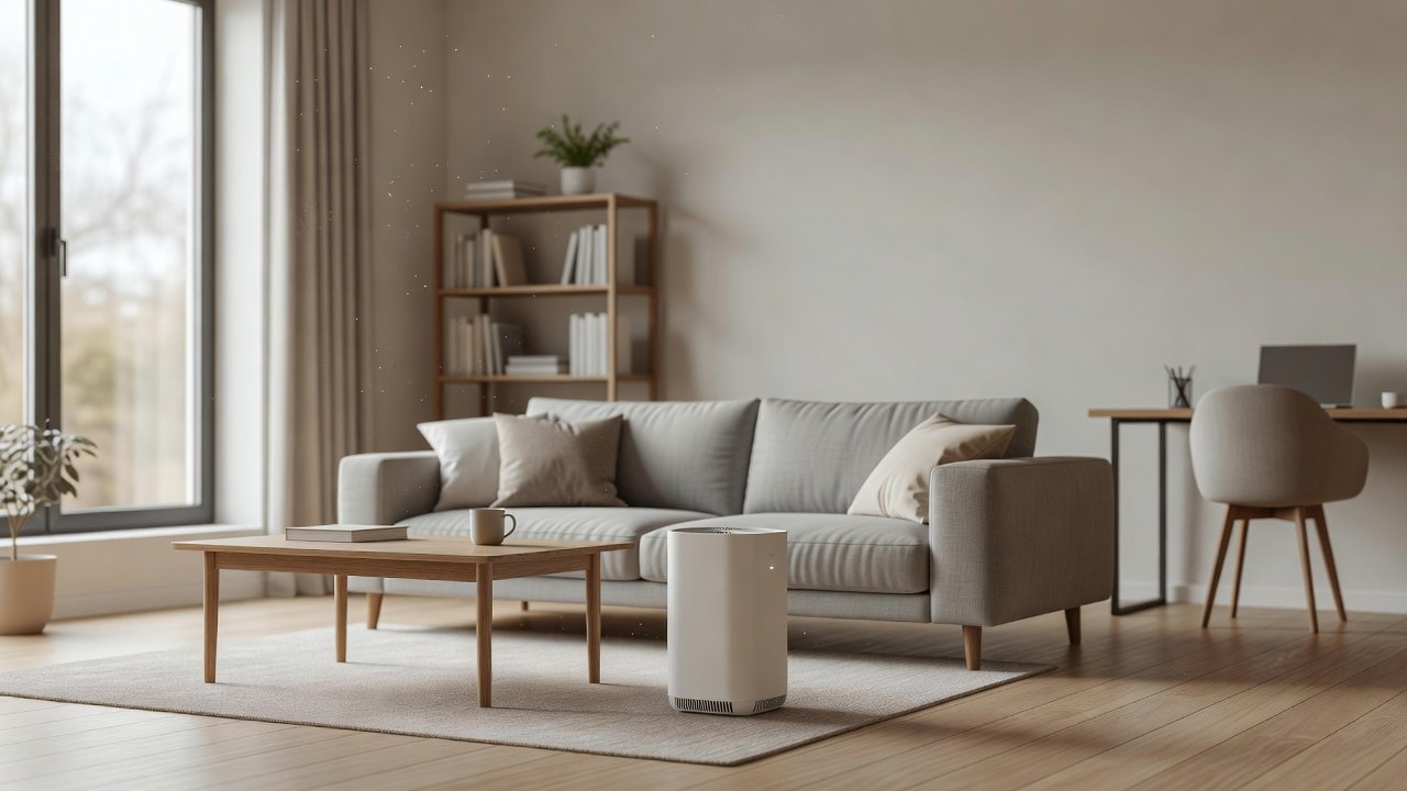 Air purifier in a home interior, air purifier not removing pet dander