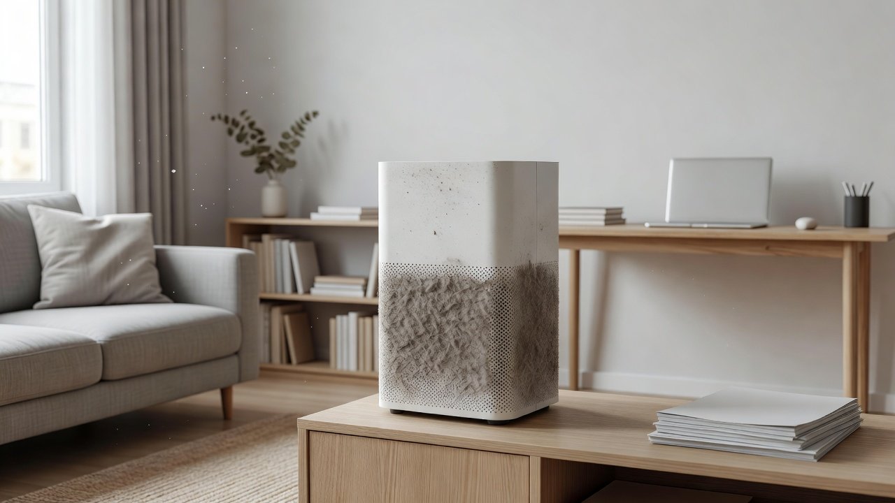 Air purifier in a home interior, air purifier prefilter clogged quickly