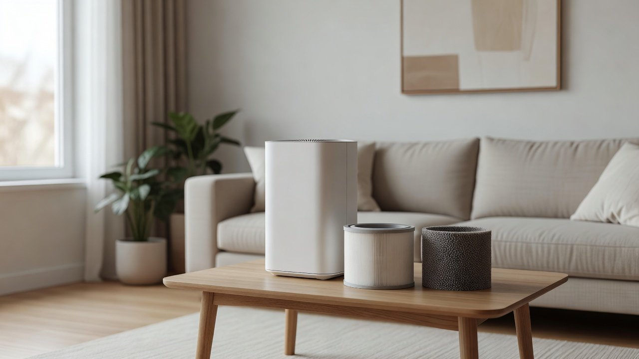 Air purifier in a home interior, air purifier replacement parts
