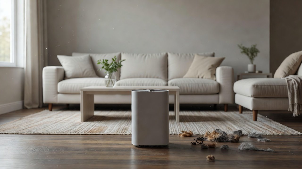Air purifier in a home interior, air purifiers for pet dander compared with air purifiers for pet hair