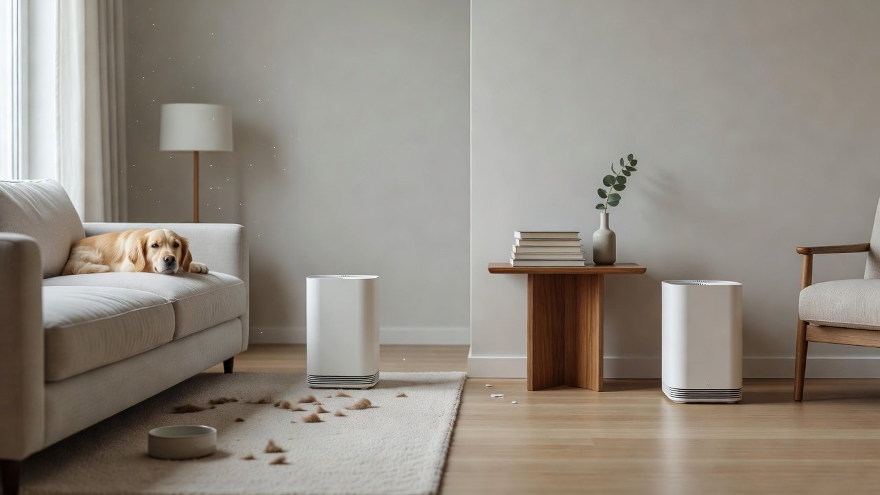 Air purifier in a home interior, air purifiers for pet owners compared with air purifiers for non pet owners
