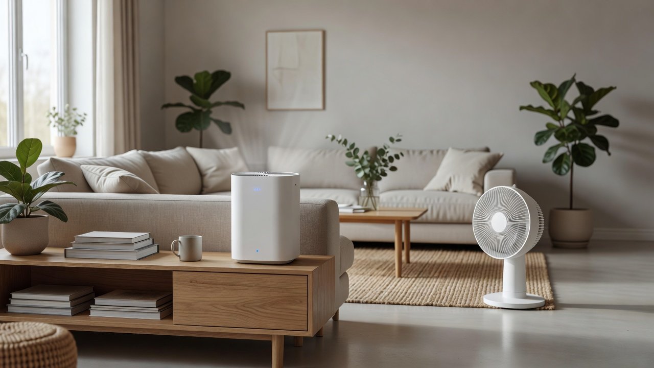 Air purifier in a home interior, air purifiers with fast purification compared with slow purification
