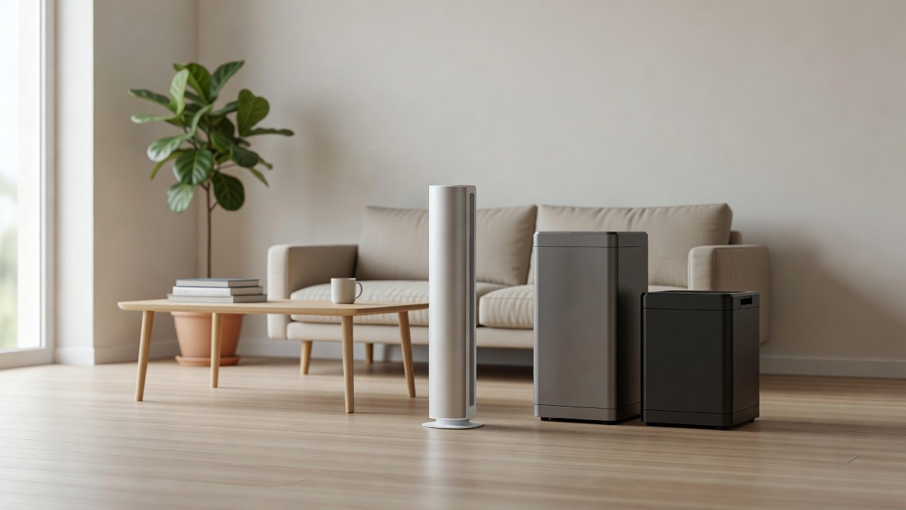 Air purifier in a home interior, air purifiers with lightweight designs compared with heavy models