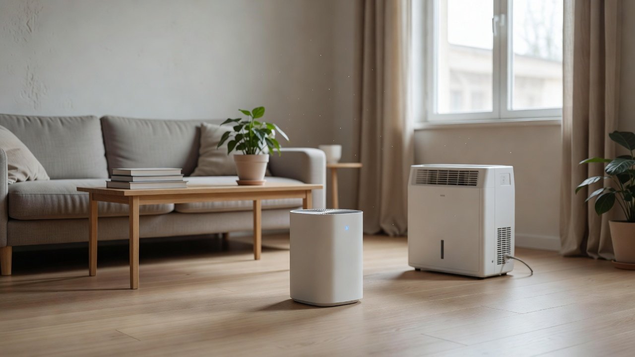 Air purifier in a home interior, air purifiers with low energy consumption compared with high consumption