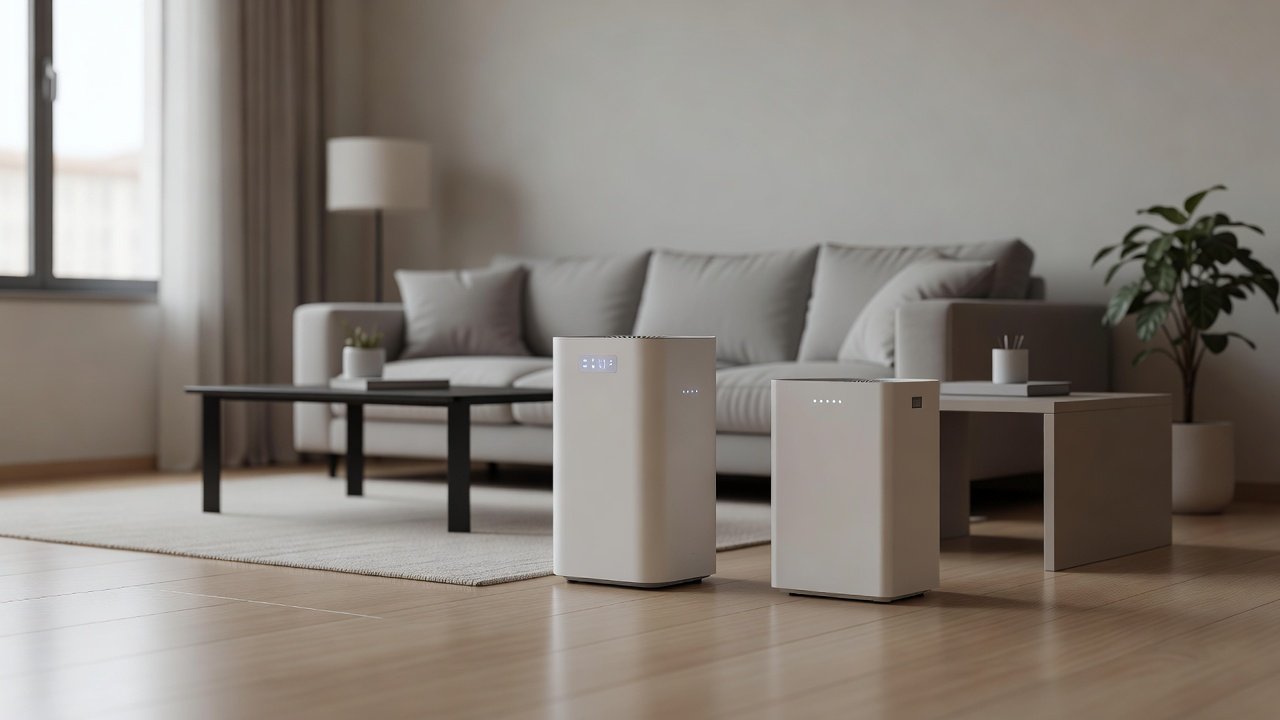Air purifier in a home interior, air purifiers with smart sensors compared with basic sensors