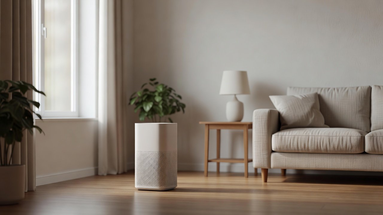 Air purifier in a home interior, air purifiers with timer functions for energy savings compared with without