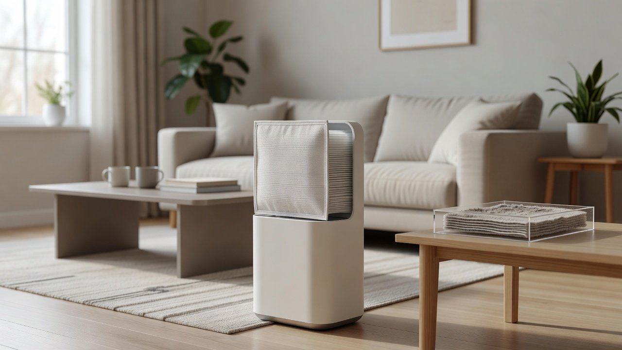 Air purifier in a home interior, air purifiers with washable filters compared with replaceable filters