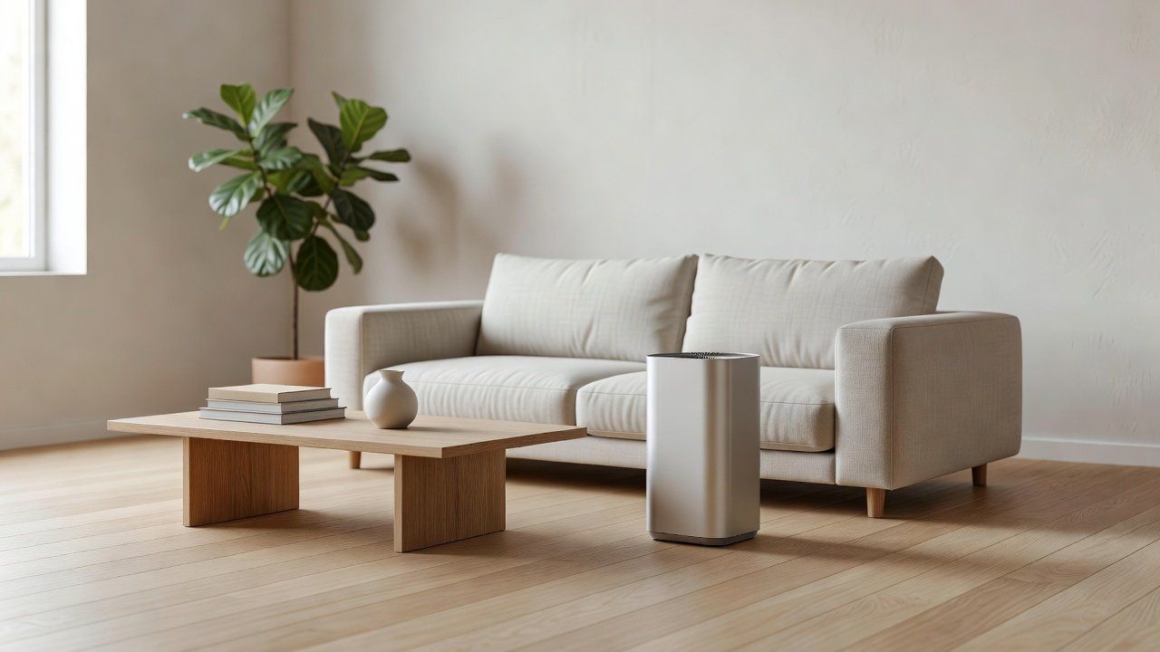 Premium air purifier in a minimalist modern living room