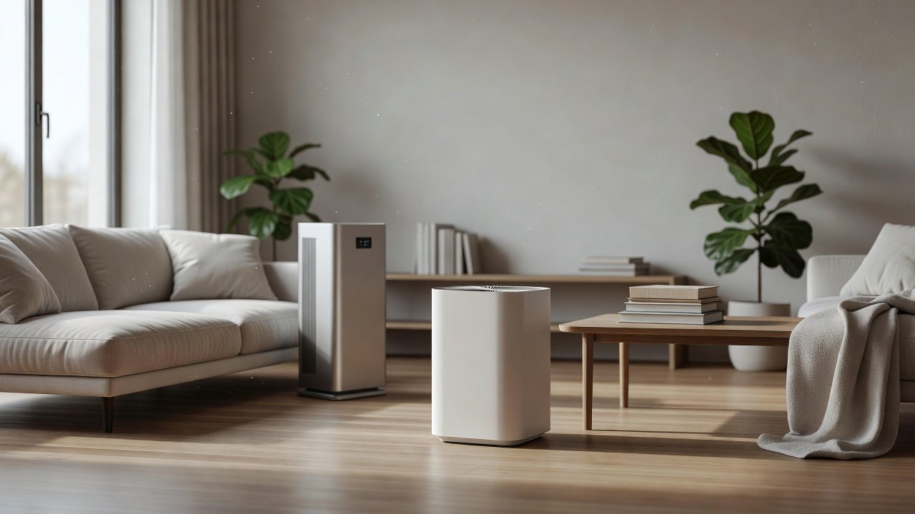 Air purifier in a home interior, coway compared with blueair air purifiers