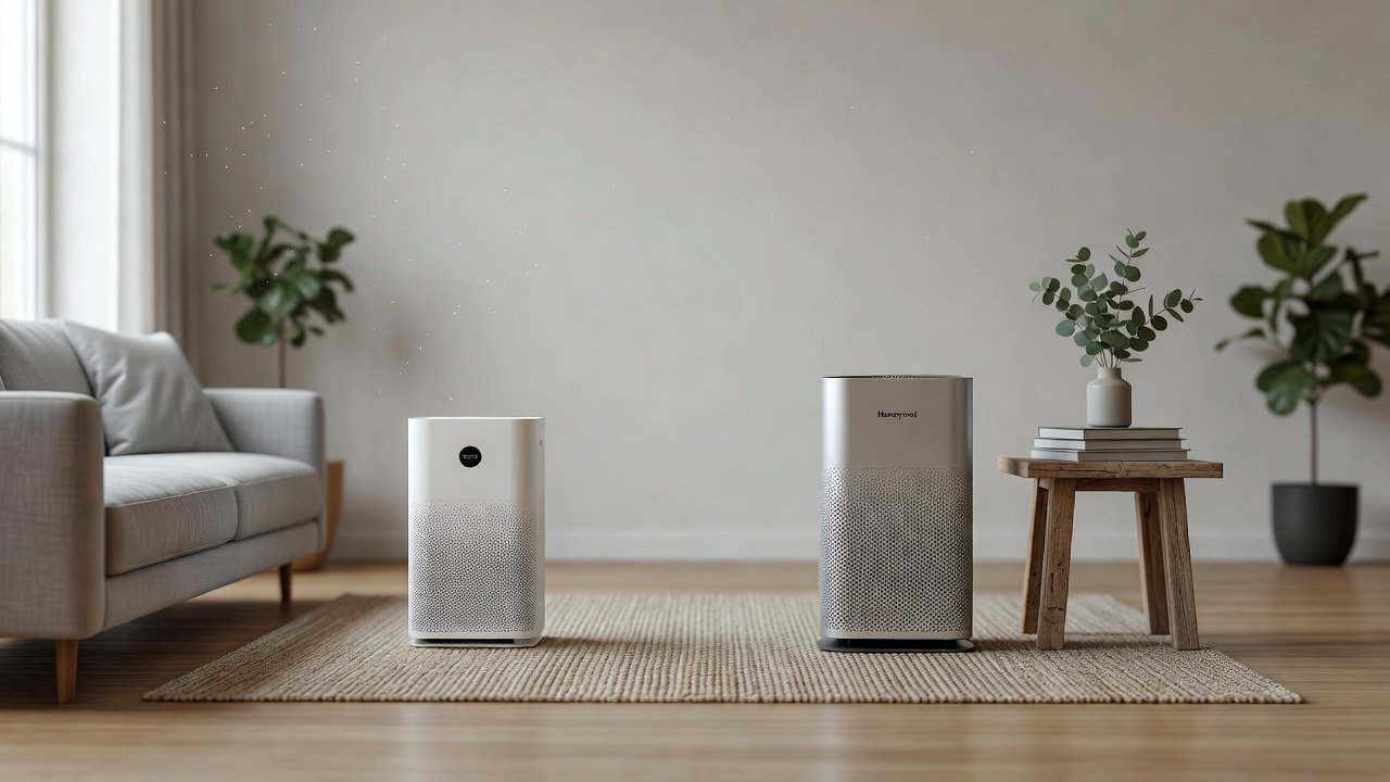 Air purifier in a home interior, coway compared with honeywell air purifiers