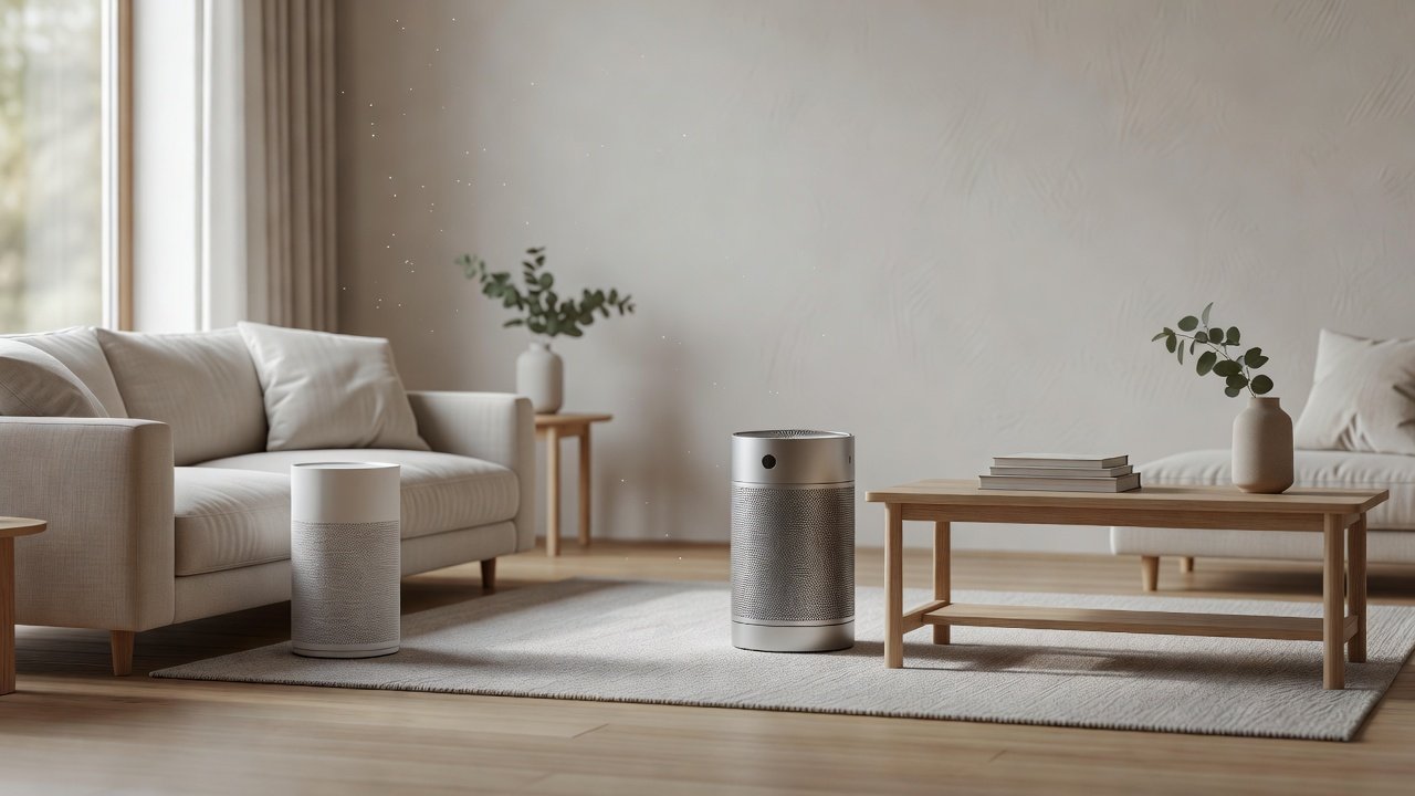 Air purifier in a home interior, dyson compared with blueair air purifiers