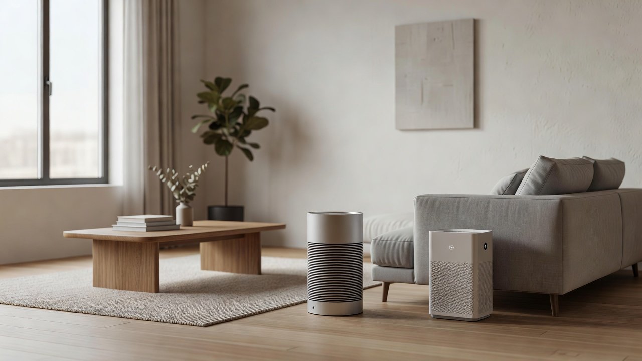 Air purifier in a home interior, dyson compared with coway air purifiers
