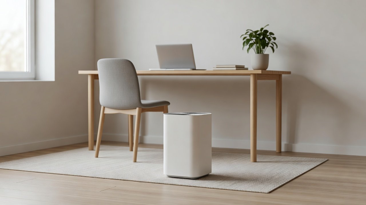 Air purifier in a home interior, guidelines for good indoor air quality in office premises