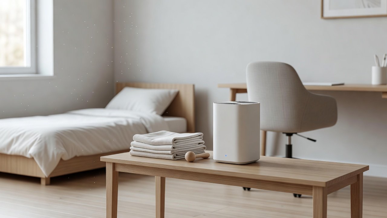 Air purifier in a home interior, how air purifiers reduce allergens in baby nurseries