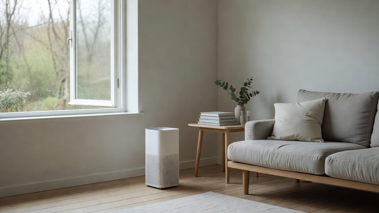 Air purifier in a home interior, how air purifiers reduce allergens in homes with open windows