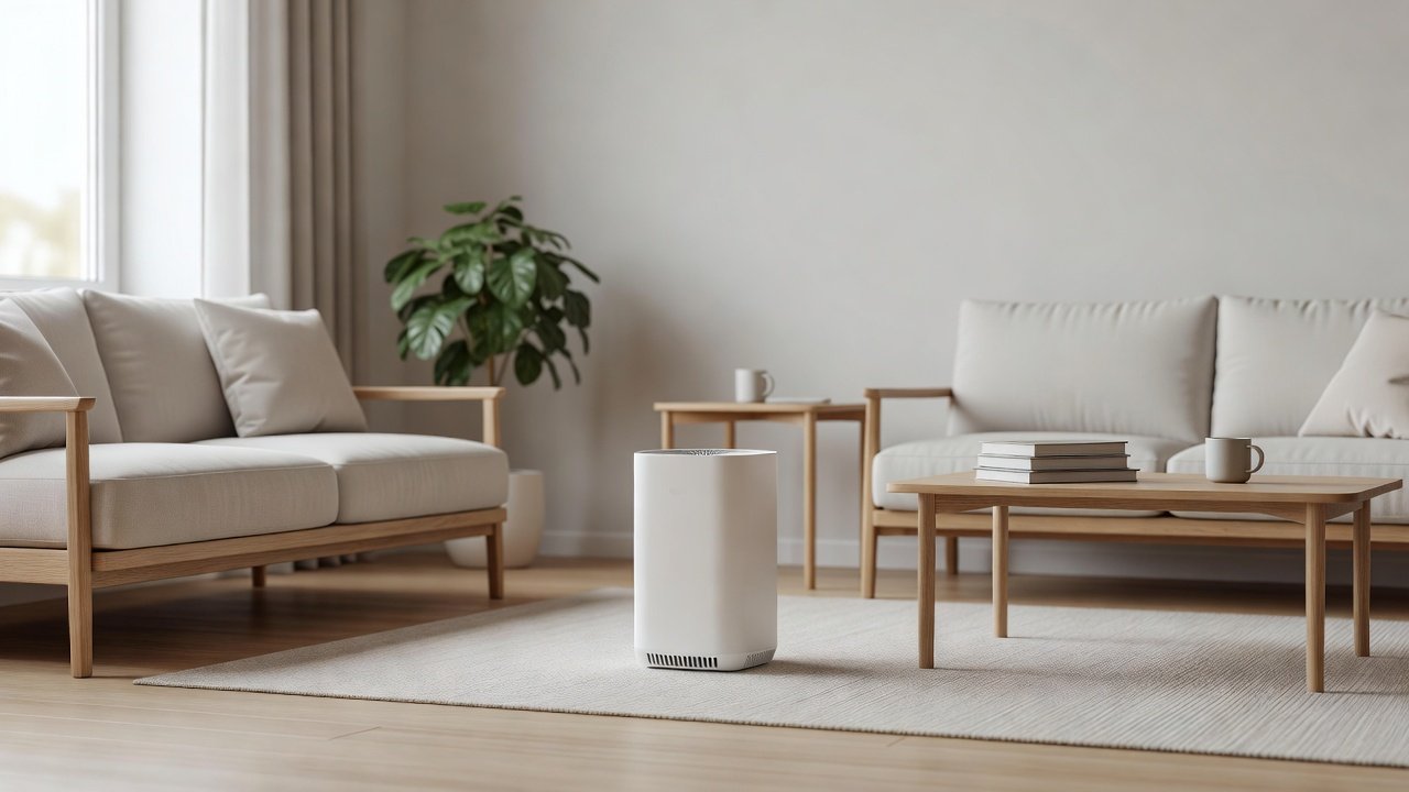 Air purifier in a home interior, how air purifiers reduce allergens in shared living spaces