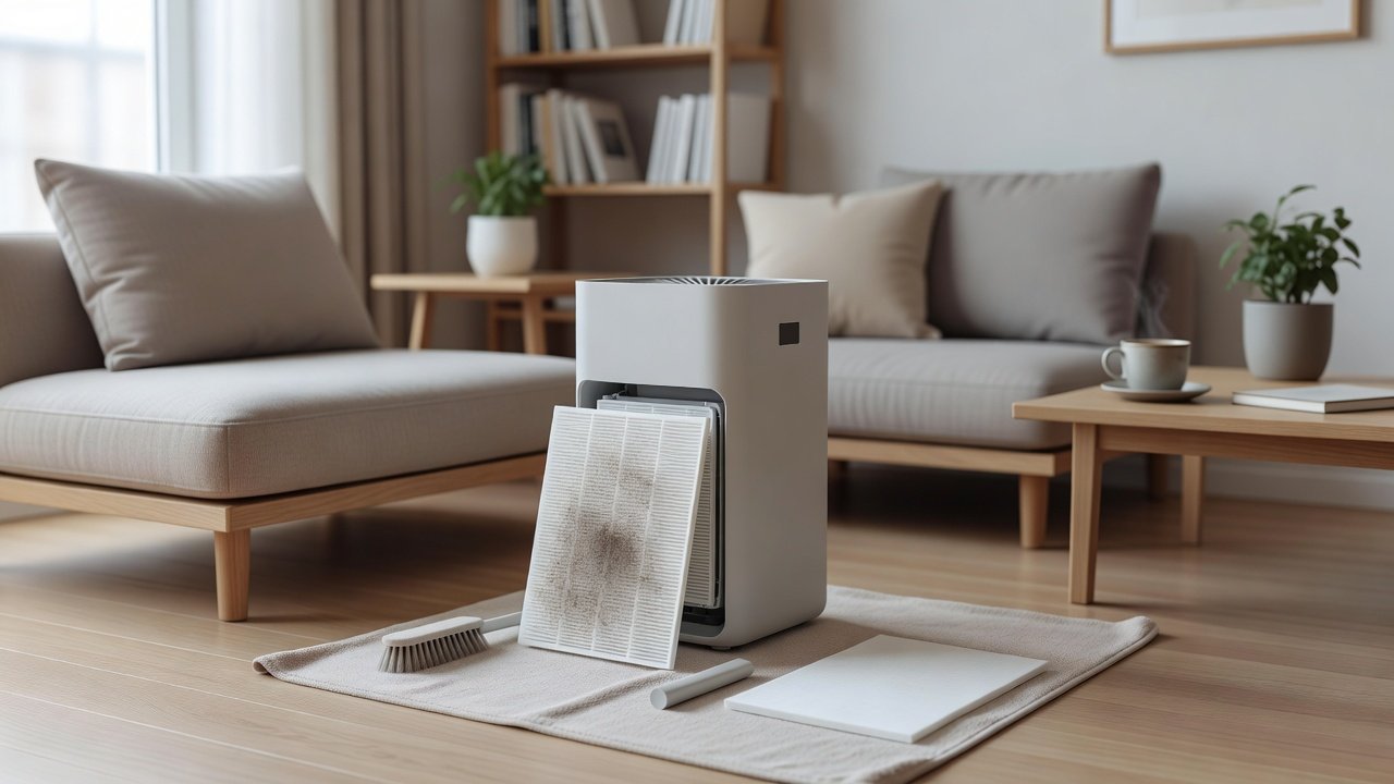 Air purifier in a home interior, how to clean a hepa filter properly
