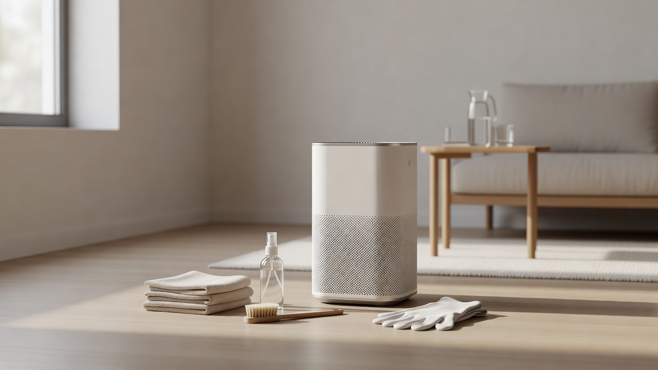 Air purifier in a home interior, how to clean a medical grade air purifier