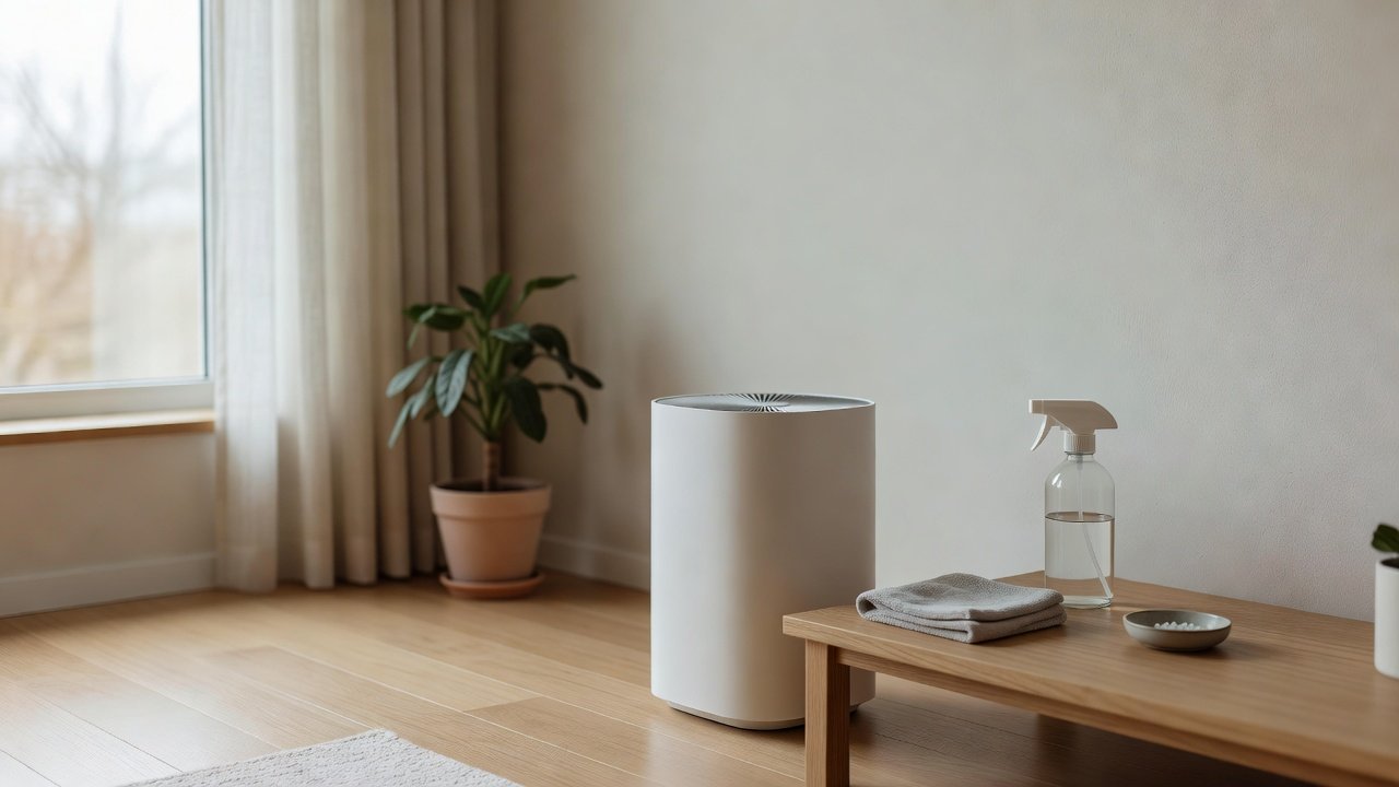 Air purifier in a home interior, how to clean air purifiers in high humidity environments