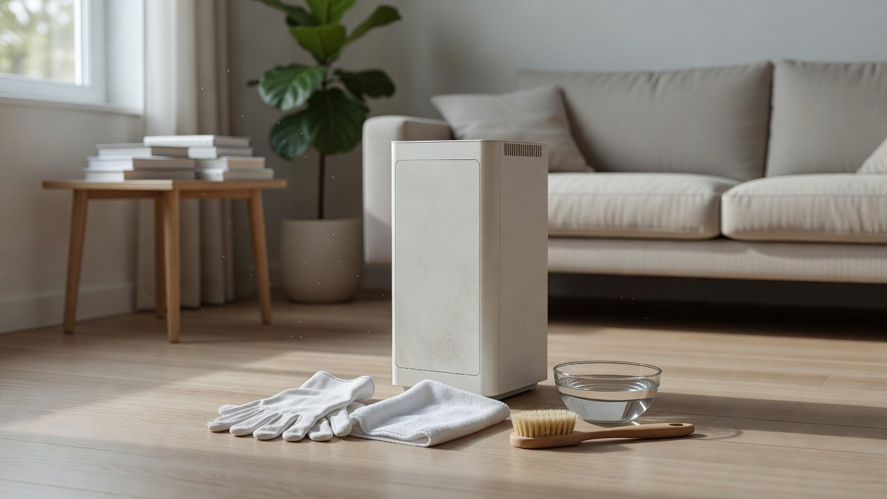 Air purifier in a home interior, how to clean an air purifier thats been in storage