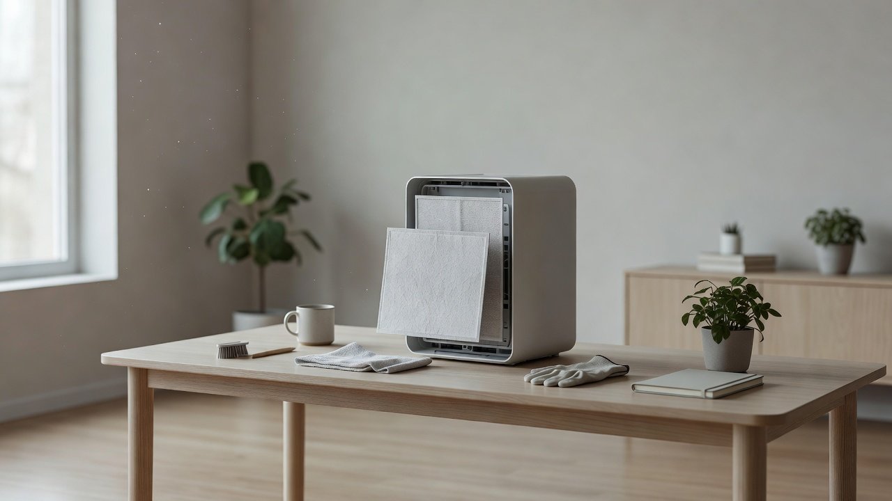Air purifier in a home interior, how to clean an air purifier to maximize airflow