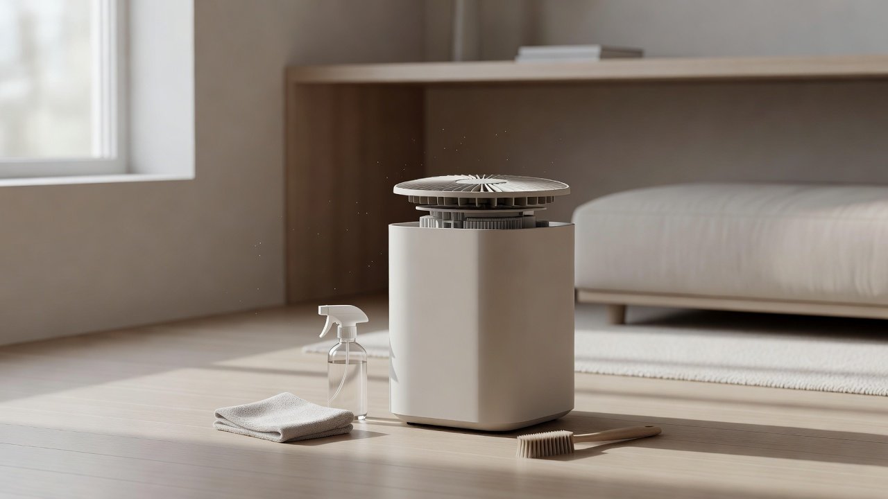 Air purifier in a home interior, how to clean an air purifier with multiple fans