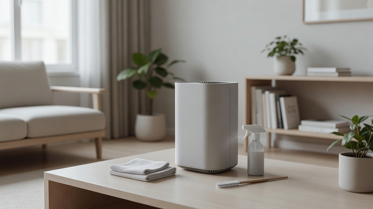 Air purifier in a home interior, how to clean an air purifier without damaging it