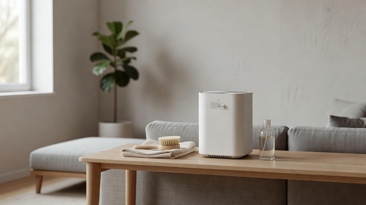 Air purifier in a home interior, how to clean an air purifiers air quality sensor