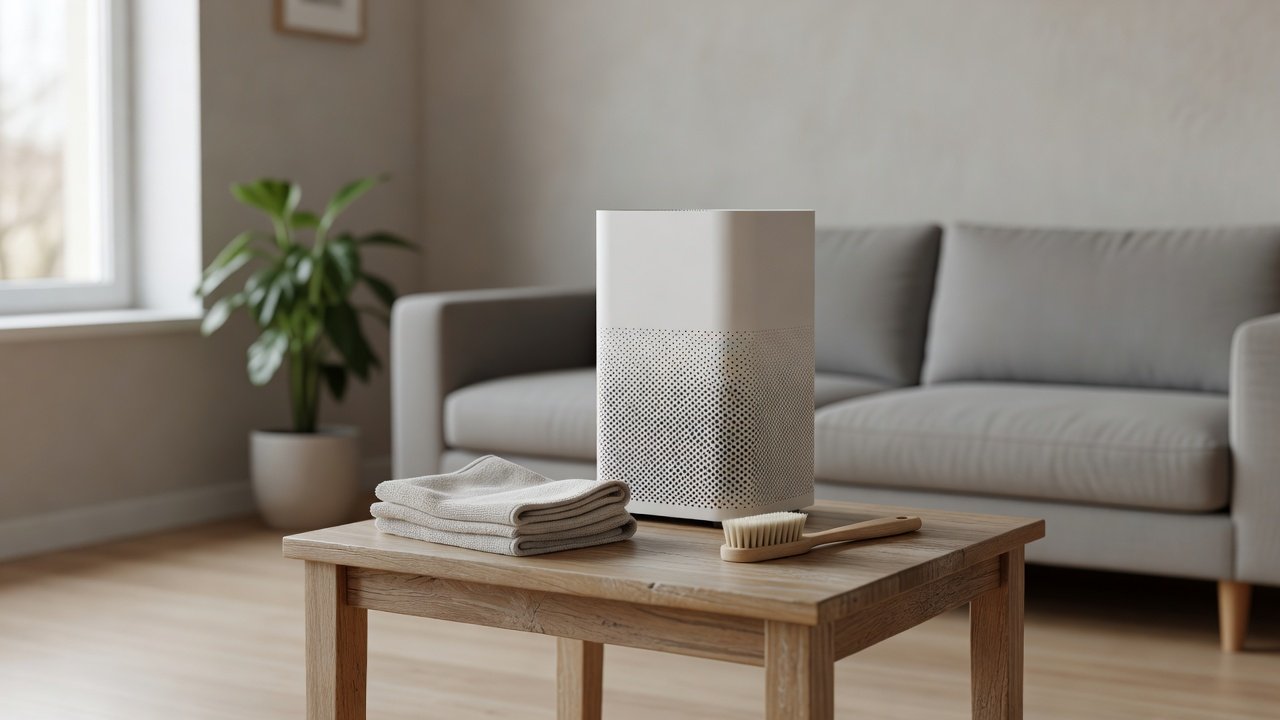 Air purifier in a home interior, how to clean an air purifiers intake vents