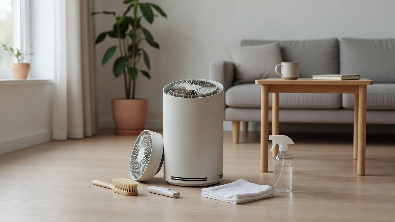 Air purifier in a home interior, how to deep clean an air purifier fan