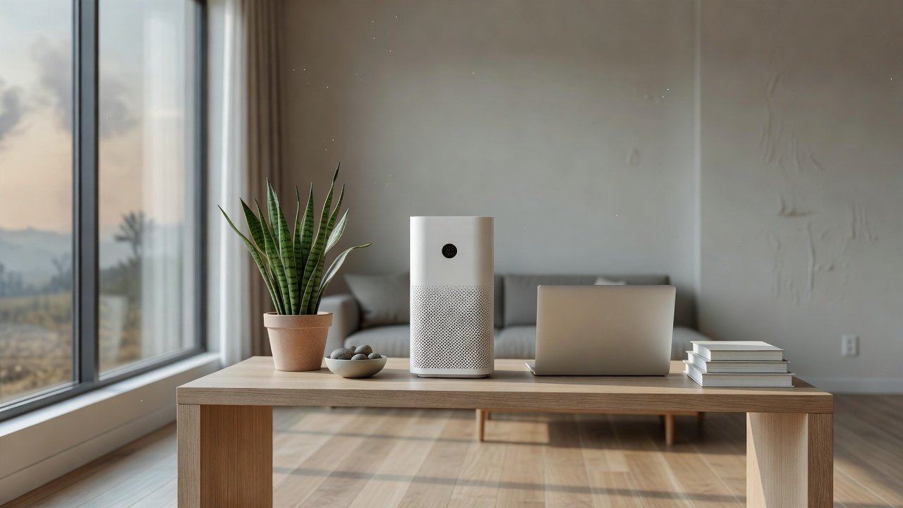 Air purifier in a home interior, how to improve indoor air quality during wildfires