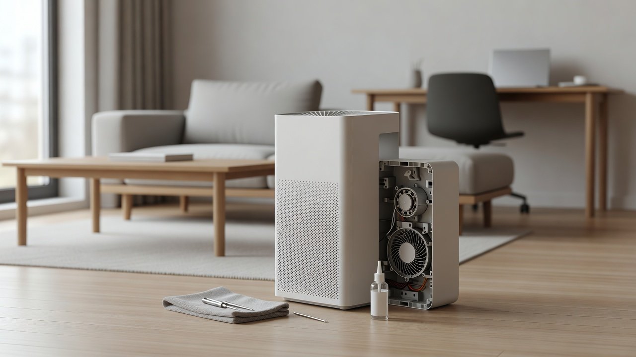 Air purifier in a home interior, how to lubricate an air purifier fan motor