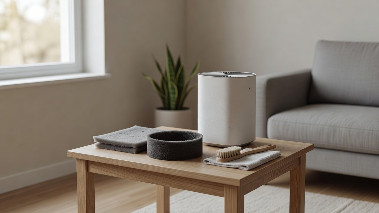 Air purifier in a home interior, how to properly clean a dual filter air purifier