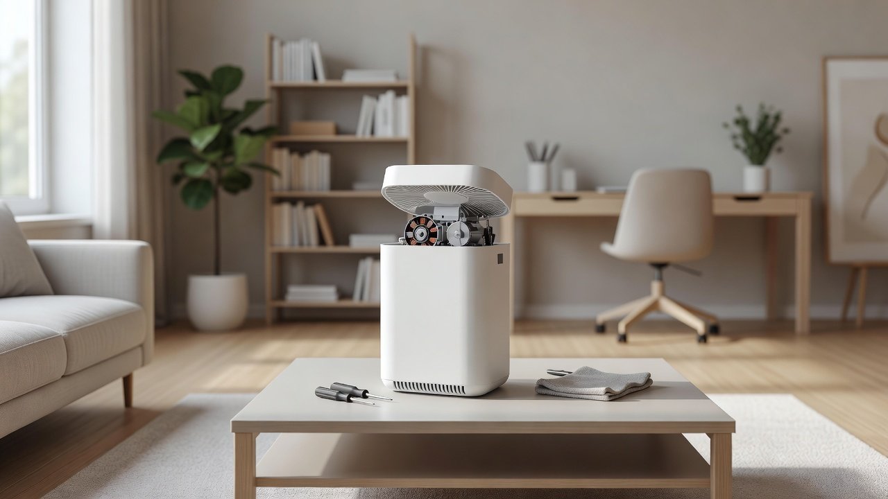 Air purifier in a home interior, how to repair air purifier fan motor