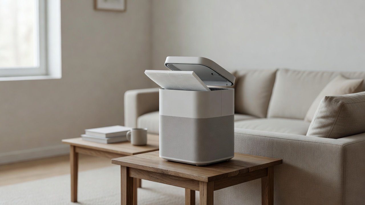 Air purifier in a home interior, how to safely remove an air purifier filter