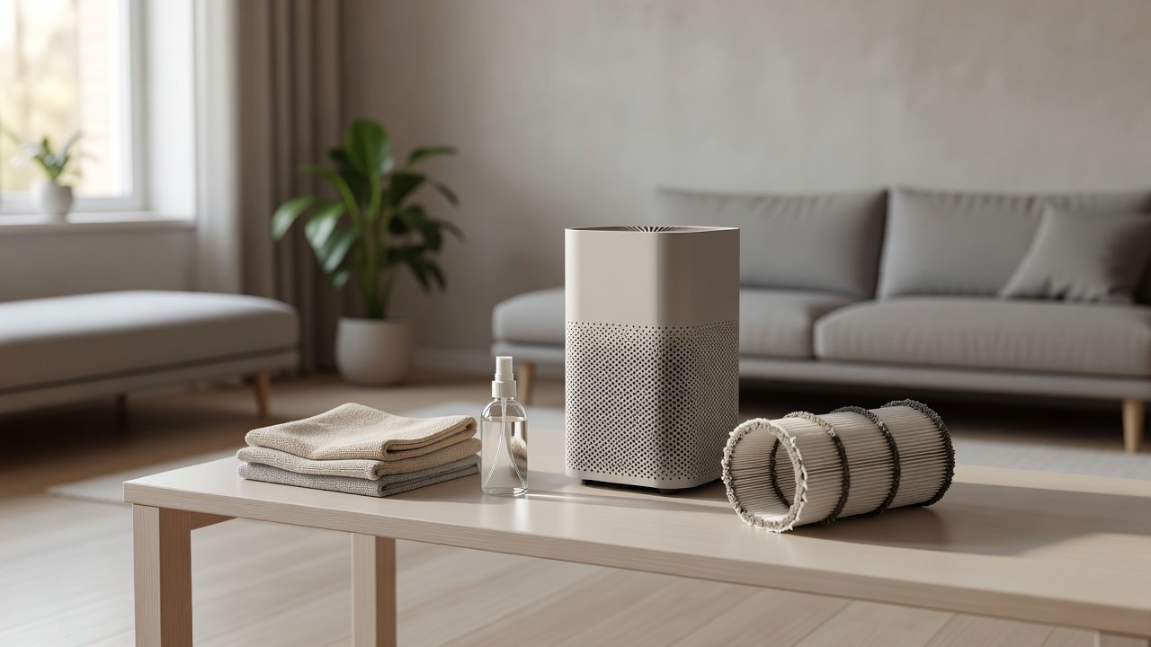 Air purifier in a home interior, how to troubleshoot a noisy air purifier