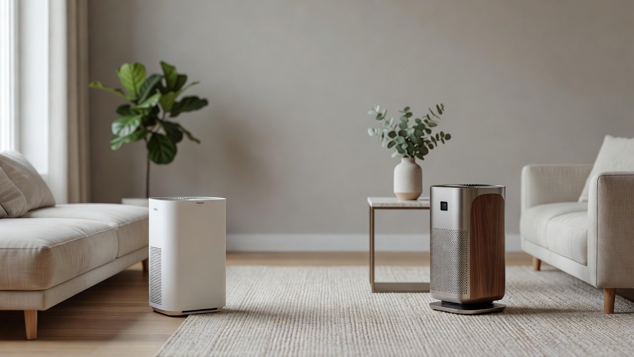 Air purifier in a home interior, mid range air purifiers compared with luxury air purifiers